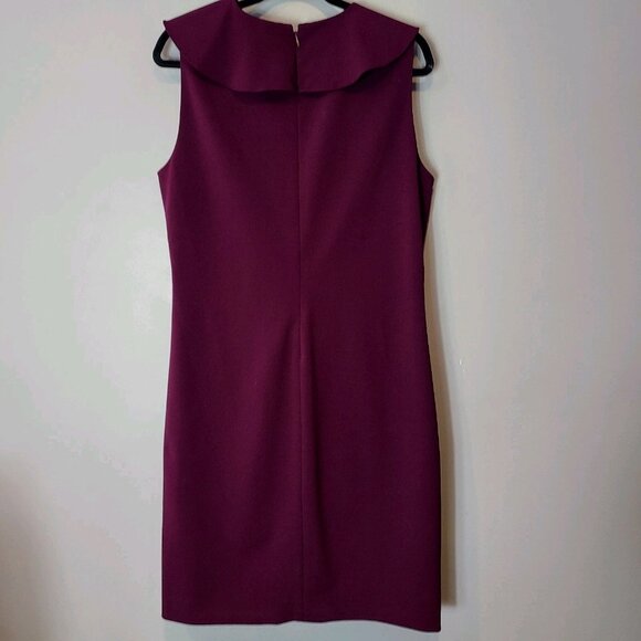 Lauren Ralph Lauren Sheath Dress Sz 16 Ruffle Front V Neck Purple Stretch Ruched - Picture 5 of 9